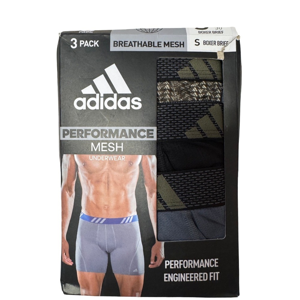 Adidas Performance Mesh Boxer Briefs Men Small 3 Pack Multicolor 5in Inseam NEW